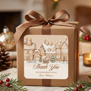 Gingerbread Village Winter Thank You Baby Shower   Square Sticker