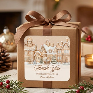 Gingerbread Village Winter Thank You Baby Shower Square Sticker