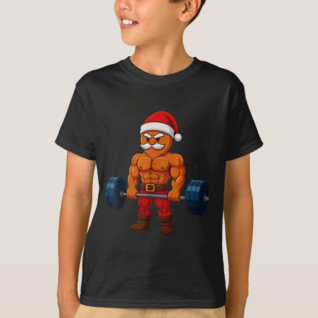 Gingerbread Weightlifting Fitness Gym Workout Chri T-Shirt (Front)