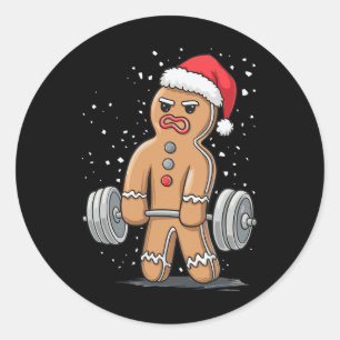 Gingerbread Weightlifting Workout Bodybuilding Classic Round Sticker