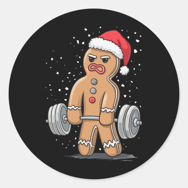 Gingerbread Weightlifting Workout Bodybuilding  Classic Round Sticker (Front)