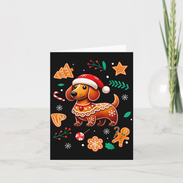 Gingerbread Weiner Dog Lover Dachshund Christmas C Card (Front)