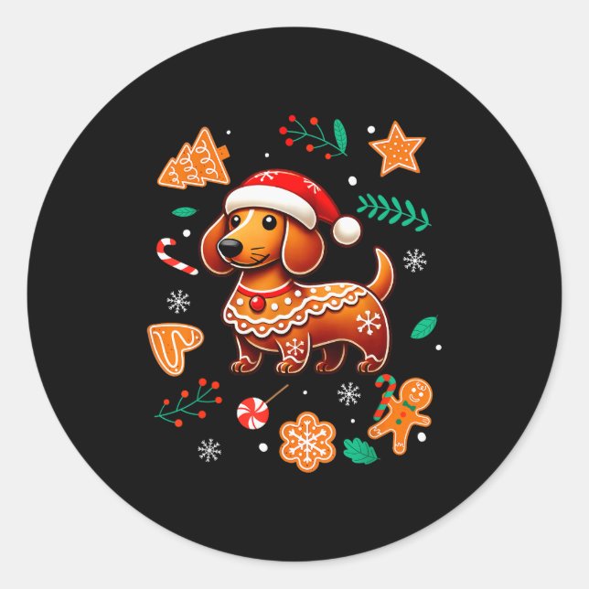 Gingerbread Weiner Dog Lover Dachshund Christmas C Classic Round Sticker (Front)