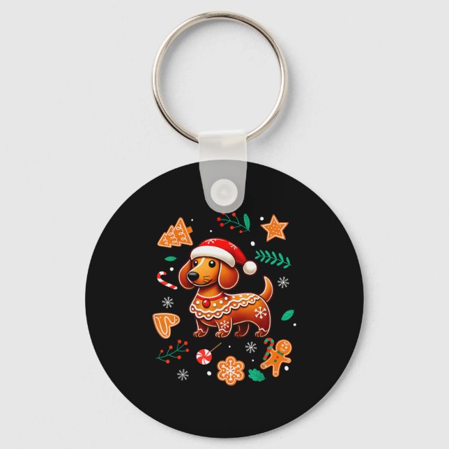 Gingerbread Weiner Dog Lover Dachshund Christmas C Key Ring (Front)
