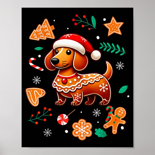 Gingerbread Weiner Dog Lover Dachshund Christmas C Poster (Front)