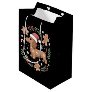 Gingerbread Weiner Dog Lover Dachshund Christmas  Medium Gift Bag