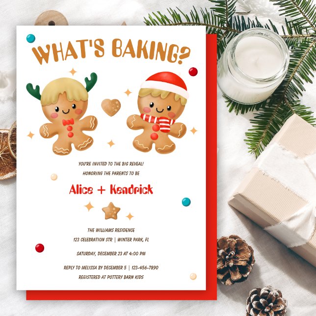 Gingerbread What's Baking Christmas Gender Reveal  Invitation (Creator Uploaded)