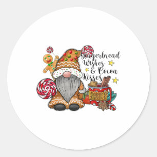 Gingerbread Wishes And Cocoa Kisses Gnome Christma Classic Round Sticker