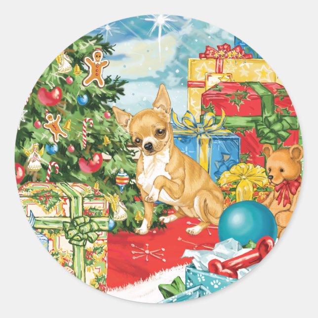 Gingerbread Wishes Chihuahua Christmas Art Classic Round Sticker (Front)