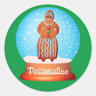 Gingerbread woman cookie snow globe green classic round sticker