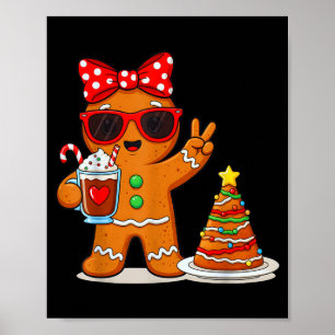 Gingerbread Women Drinking Coffee Christmas Tree C Poster