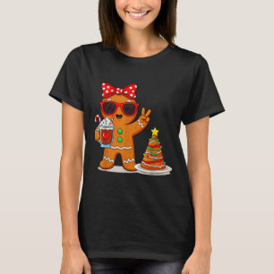 Gingerbread Women Drinking Coffee Christmas Tree C T-Shirt