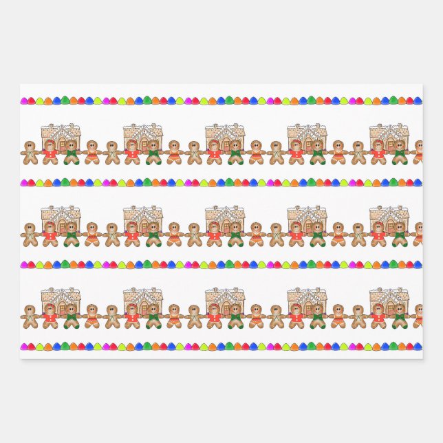 Gingerbread Wrapping Paper Flat Sheet Set of 3 (Front)