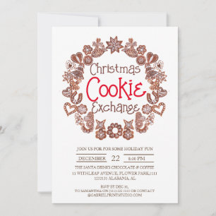 Gingerbread Wreath Christmas Cookie Exchange Invitation
