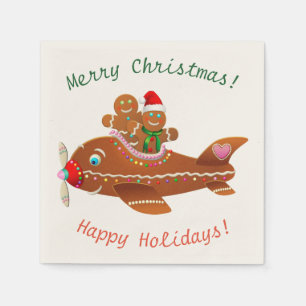 Gingerbread Xmas Aeroplane Cartoon Napkin
