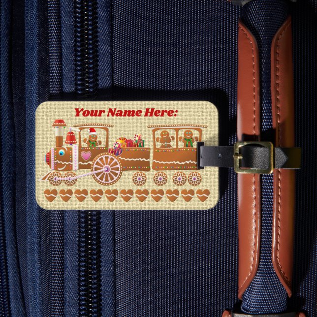 Gingerbread Xmas Steam Train Luggage Tag (Front Insitu 4)