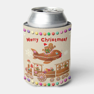 Gingerbread Xmas Train And Aeroplane Can Cooler