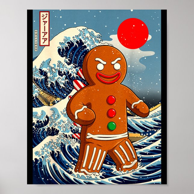 Gingerbread-zilla Vintage Japanese Art Funny Chris Poster (Front)
