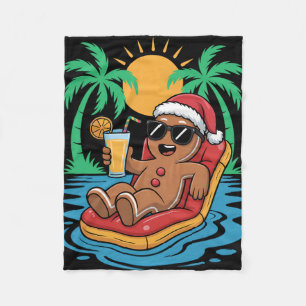 Gingerbreadman Christmas In July Summer Pool Beach Fleece Blanket