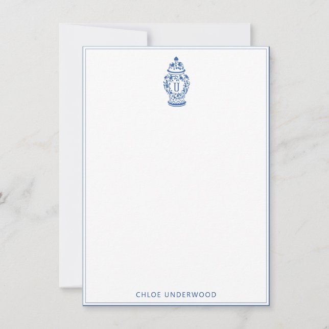 GingerJar Chinoiserie | Monogram U | Note Card (Front)