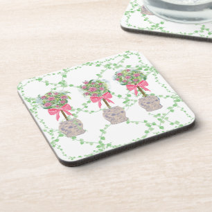 GingerJars Jar Lattice Green Topiary Roses  Coaster