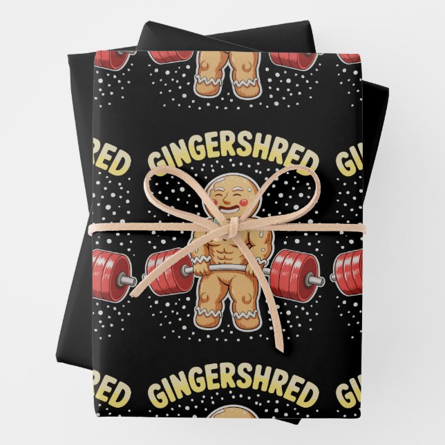 Gingershred Christmas Gingerbread Gym Bodybuilding Wrapping Paper Sheet (In situ)