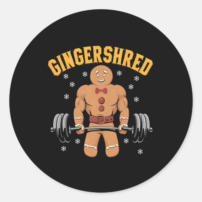 Gingershred Funny Gingerbread Man Gym Bodybuilding Classic Round Sticker (Front)