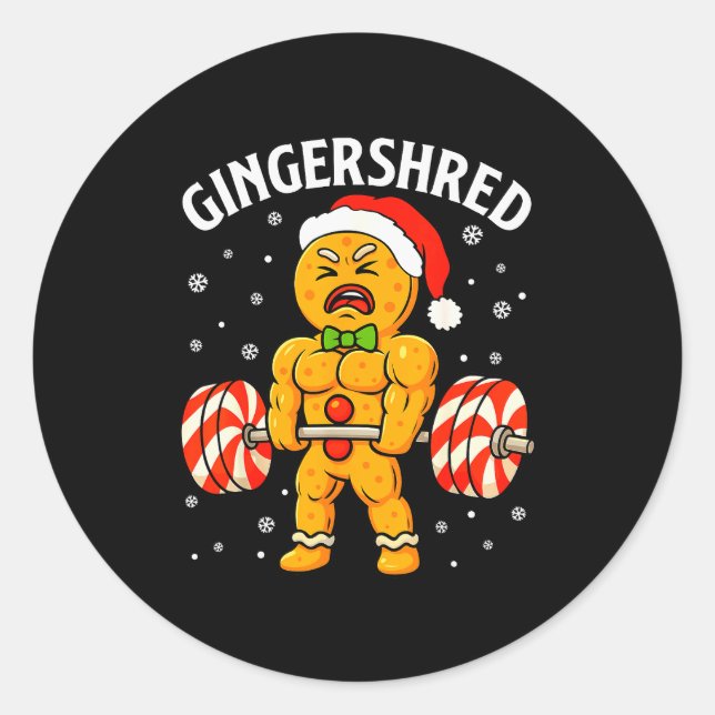 Gingershred Funny Gingerbread Man Gym Bodybuilding Classic Round Sticker (Front)