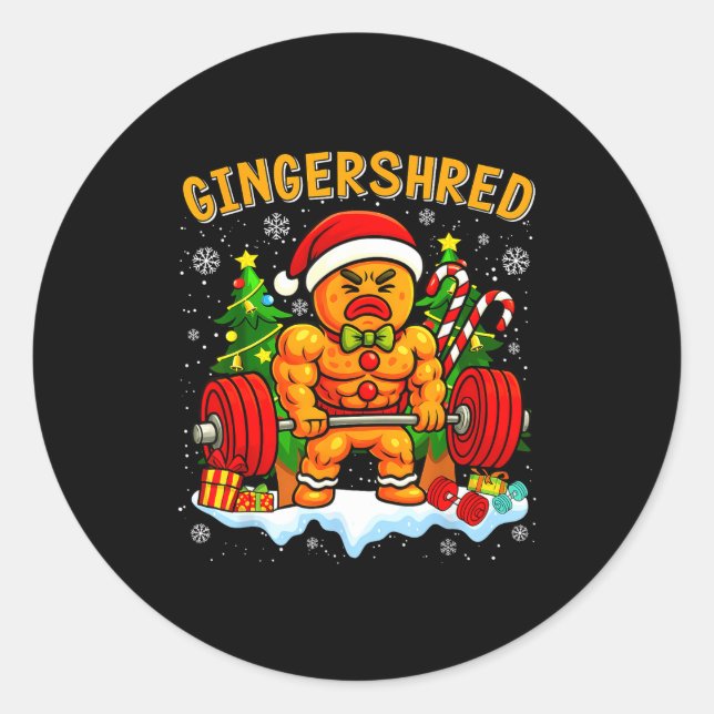 Gingershred Funny Gingerbread Man Gym Bodybuilding Classic Round Sticker (Front)