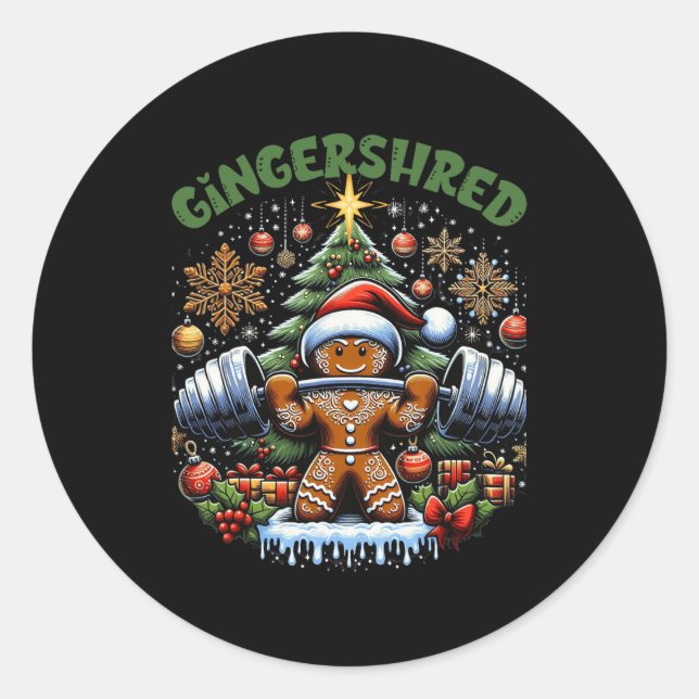 Gingershred Funny Gingerbread Man Gym Bodybuilding Classic Round Sticker (Front)