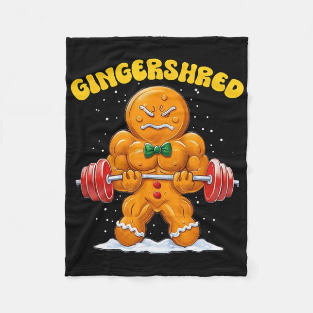 Gingershred Funny Gingerbread Man Gym Bodybuilding Fleece Blanket (Front)