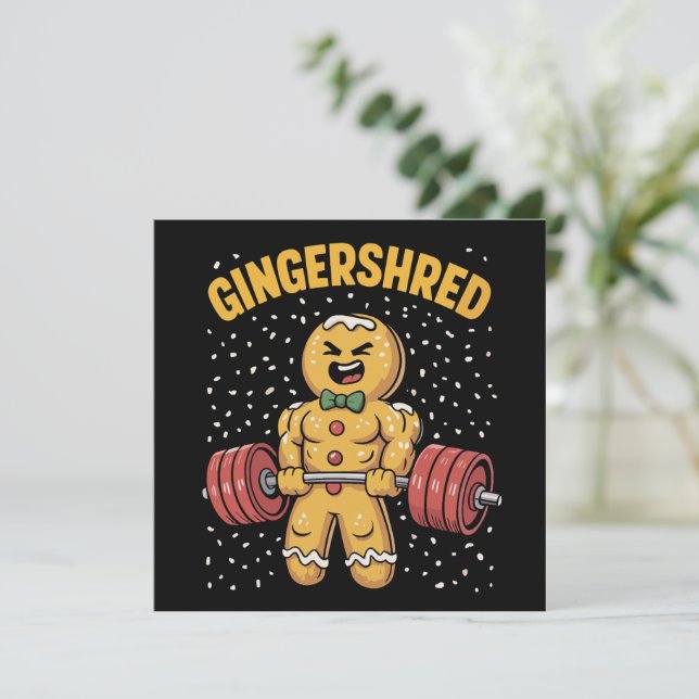 Gingershred Funny Gingerbread Man Gym Bodybuilding Holiday Card (Standing Front)