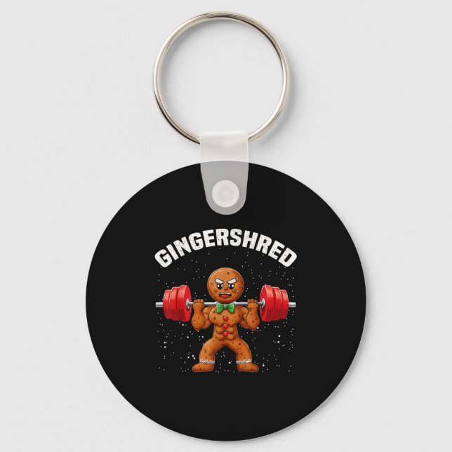 Gingershred Funny Gingerbread Man Gym Bodybuilding Key Ring (Front)