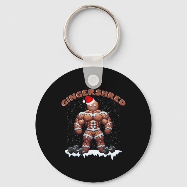 Gingershred Funny Gingerbread Man Gym Bodybuilding Key Ring (Front)