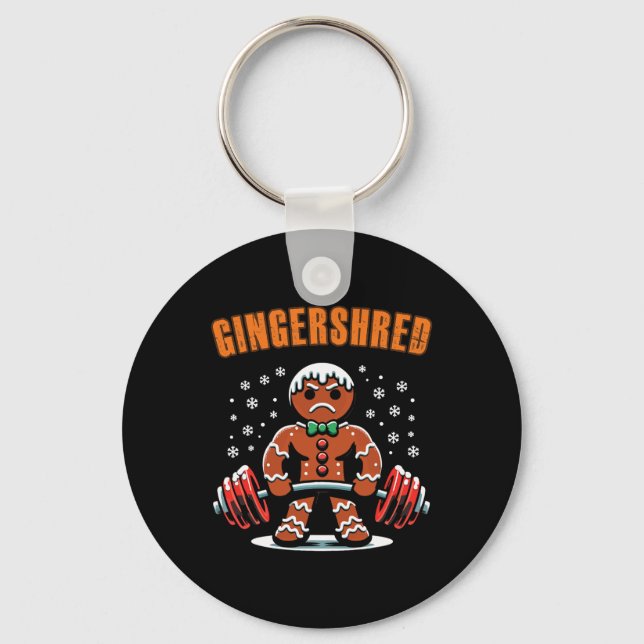 Gingershred Funny Gingerbread Man Gym Bodybuilding Key Ring (Front)