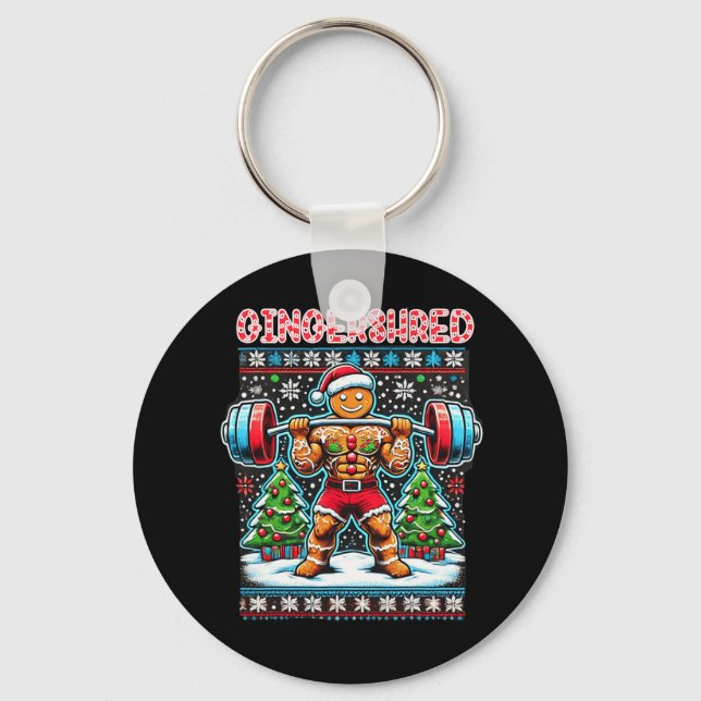 Gingershred Funny Gingerbread Man Gym Bodybuilding Key Ring (Front)