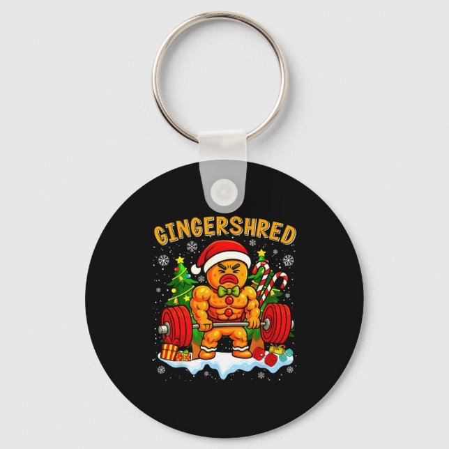 Gingershred Funny Gingerbread Man Gym Bodybuilding Key Ring (Front)