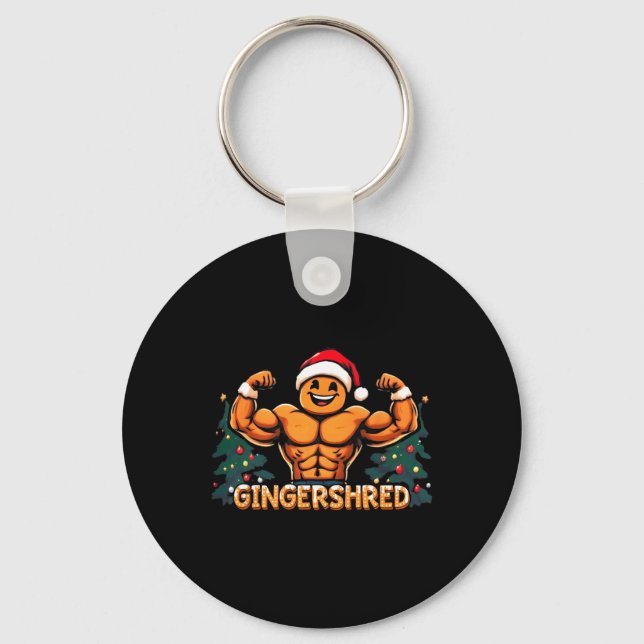 Gingershred Funny Gingerbread Man Gym Bodybuilding Key Ring (Front)