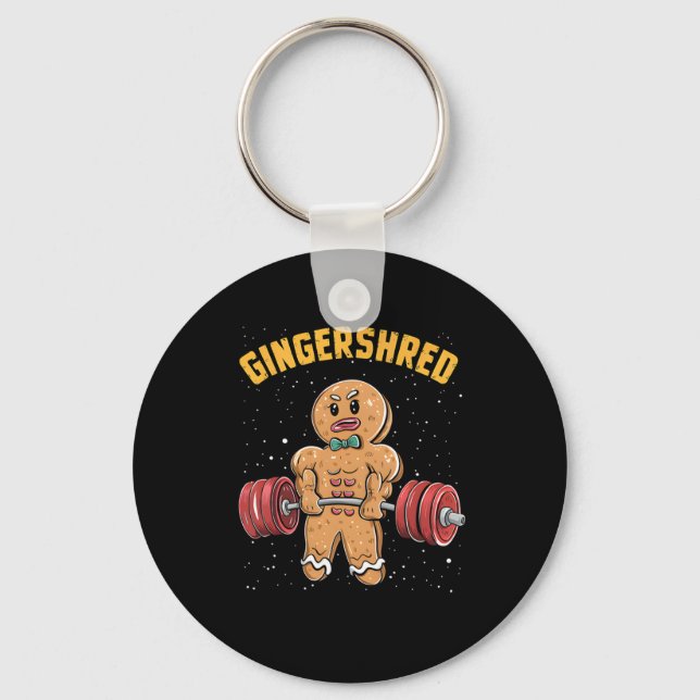 Gingershred Funny Gingerbread Man Gym Bodybuilding Key Ring (Front)