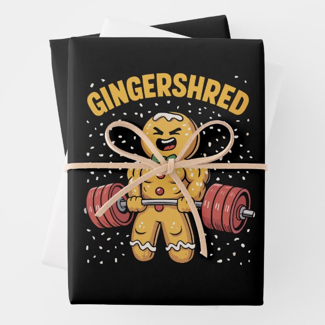 Gingershred Funny Gingerbread Man Gym Bodybuilding Wrapping Paper Sheet (In situ)
