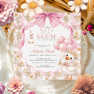 Gingham All in One Silly Goose Bow Baby Shower  Invitation