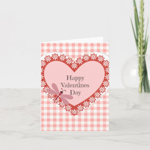 Gingham and Dragonfly Valentines Day Card