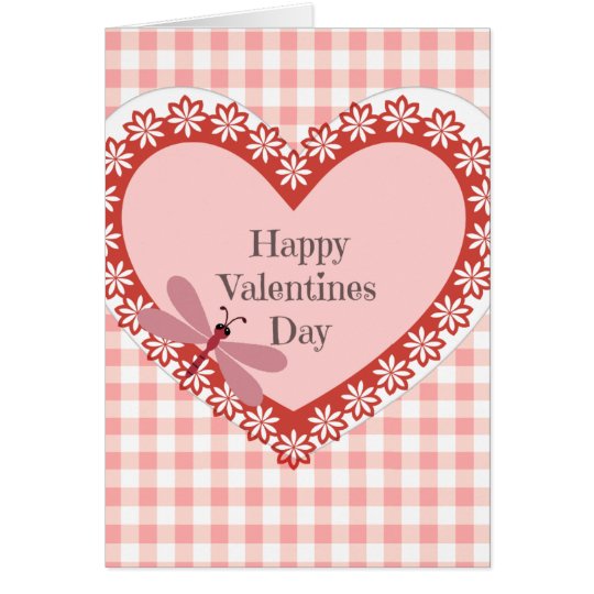 Gingham and Dragonfly Valentines Day Card