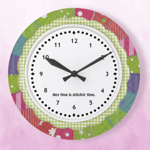 Gingham and Patchwork Quilter's Wall Clock