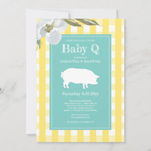 Gingham and Pig Baby Q Baby Shower Invitation