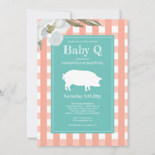 Gingham and Pig Baby Q Baby Shower Invitation