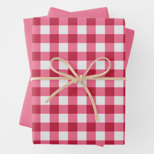 Gingham and Solid Dark Pink Wrapping Paper