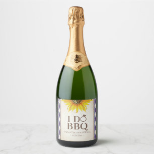 Gingham and Sunflower I Do BBQ Sparkling Wine Label
