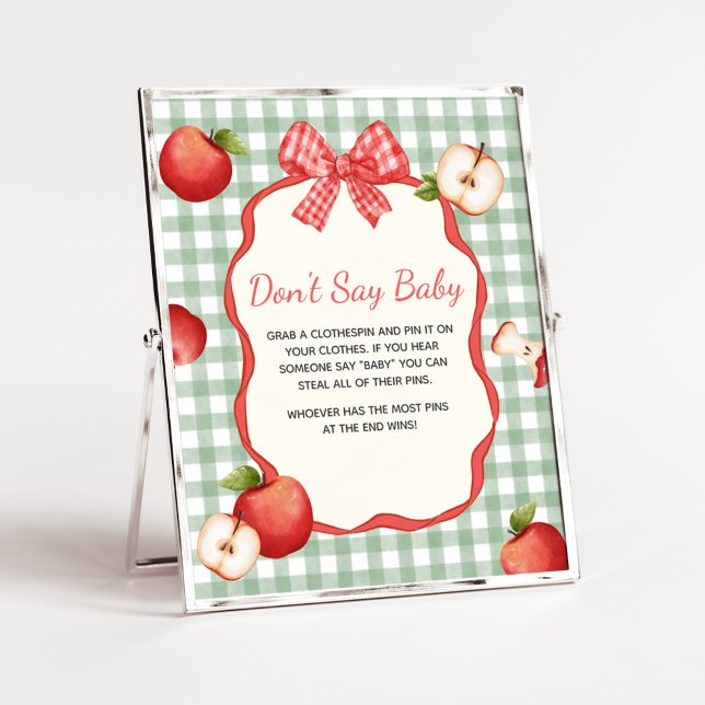 Gingham Apple of our Eye Baby Don't Say Baby Sign (Gingham Apple of our Eye Baby Shower Don't Say Baby Sign)