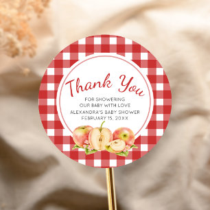 Gingham Apple of Our Eye Baby Shower Classic Round Sticker
